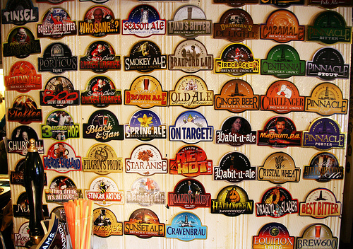 Photo of beer labels by Chris Ball