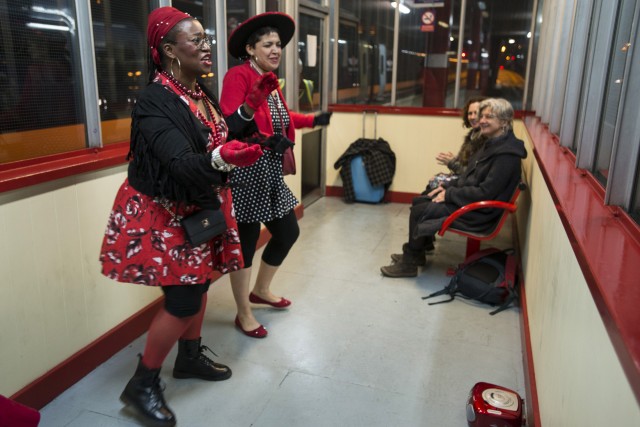 Flo Wilson as Anj (left) and Jane Steele as Bev in Freedom Studios production of Brief Encounters at the Bradford Interchange. Written by Rav Sanghera. Photo by Tim Smith.
