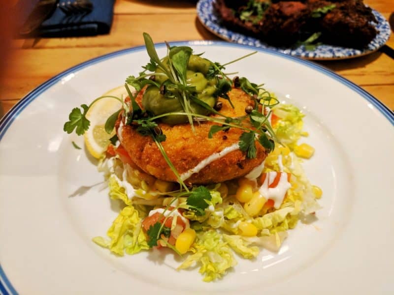 One of the more unusual options on the Limeyard menu: sweetcorn polenta tamale cake