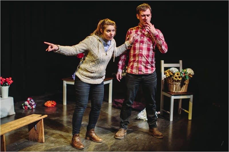 Lynsey Jones and Richard Galloway saying it with flowers in If I Say Jump .. Photo: Barnaby Aldrick