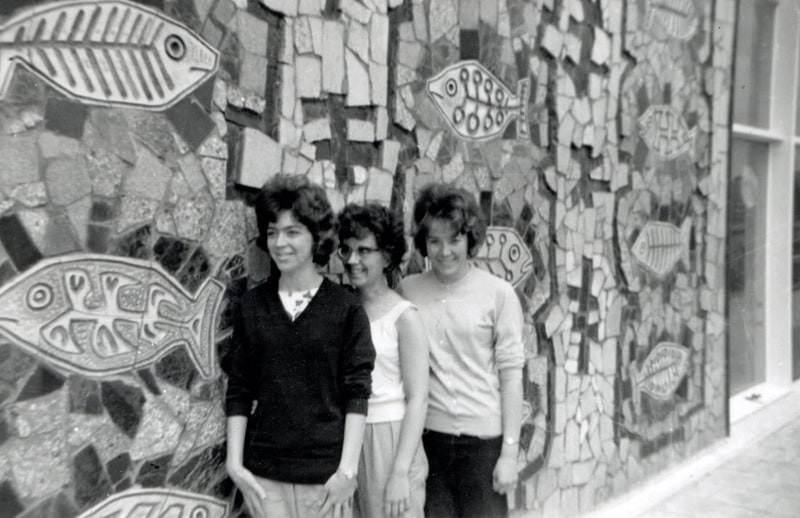 Ann Day, Sandra Hare and Carole Murray photographed in front of Boyson's Fish mural (Photo: Ann Day)