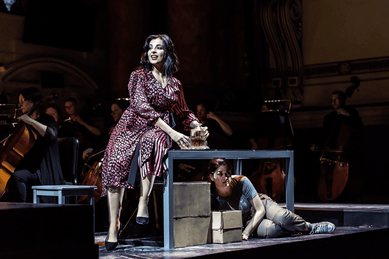 Alessandra Volpe as Amneris and Alexandra Zabala as Aida [Photo credit: Clive Barda]