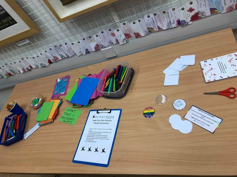 Craft corner where visitors can make their own badges, cards, and posters for Bradford Pride 2019